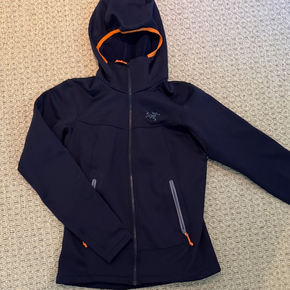Arc'teryx dark purple and Orange Hooded Jacket